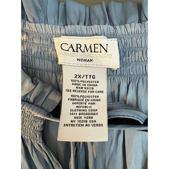 Carmen High Ruffle Neck Blouse Top Long Sleeve 2X tie Neck Flowy Boho Office - Picture 4 of 6